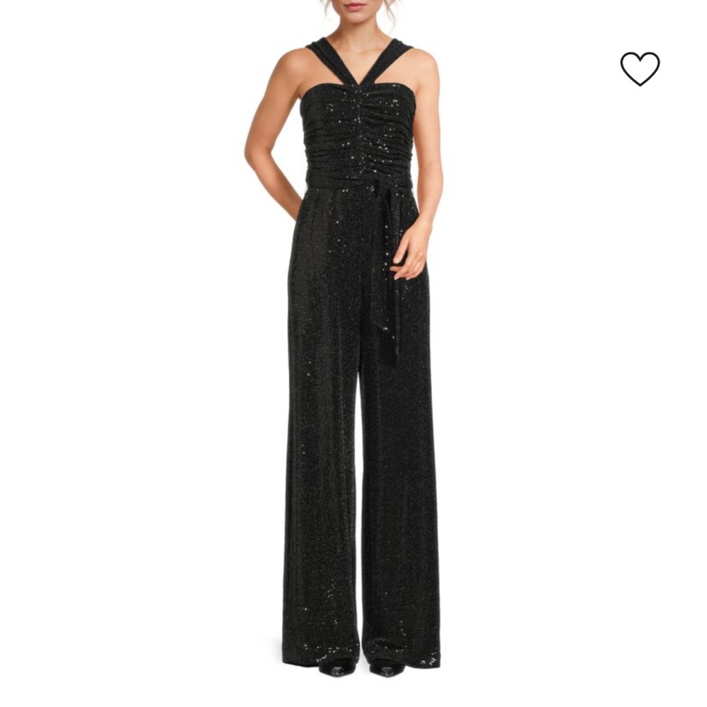 RAMY BROOK Remington Glitter Metallic Wide Leg‎ Halter Neck Jumpsuit
